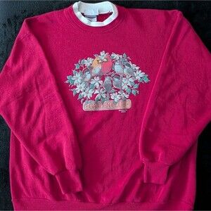 Vintage 90s Morning Sun Double Collar Womens Bird Print Crewneck Sweatshirt